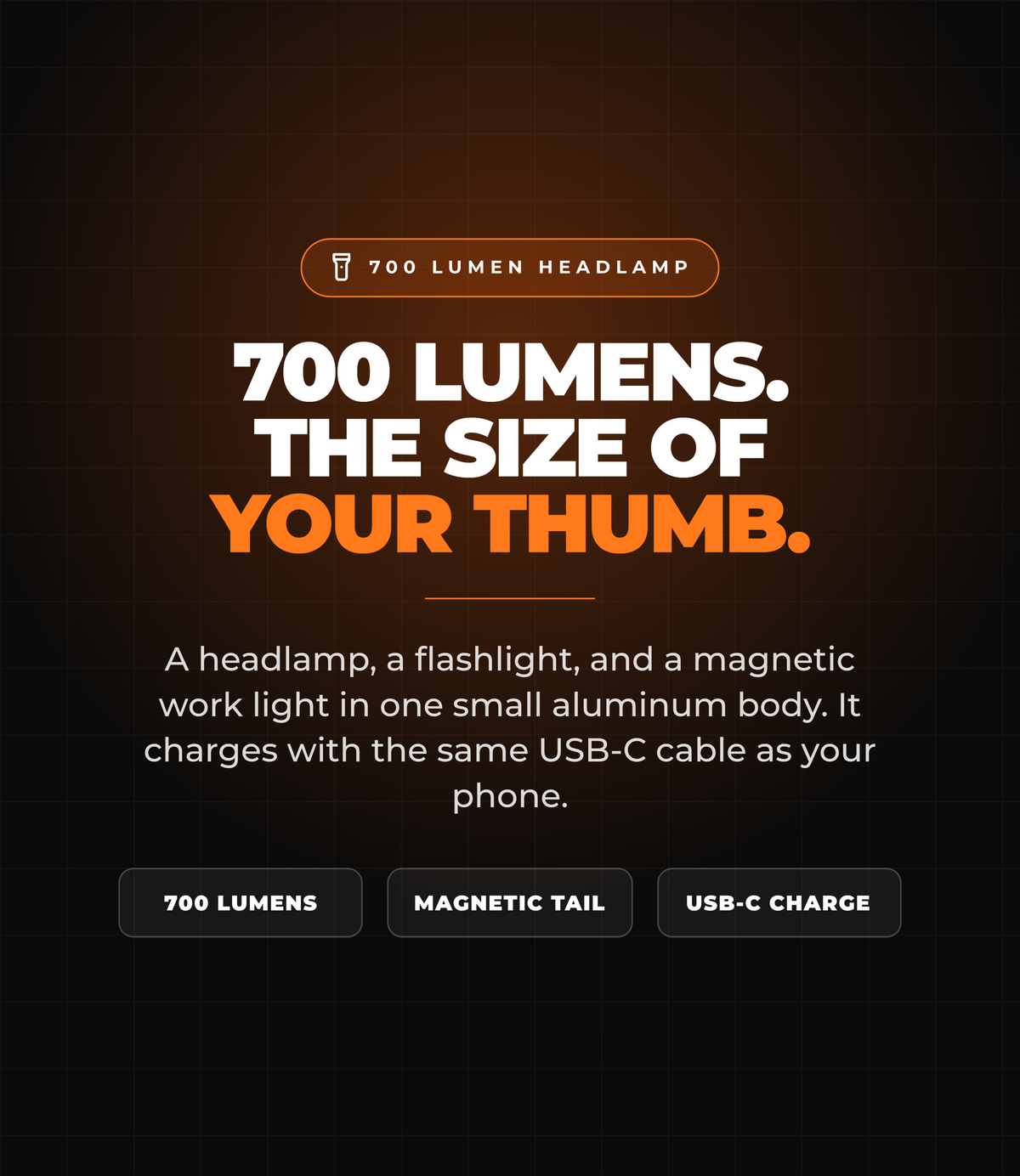 700 lumens the size of your thumb - headlamp, flashlight and magnetic work light in one aluminum body