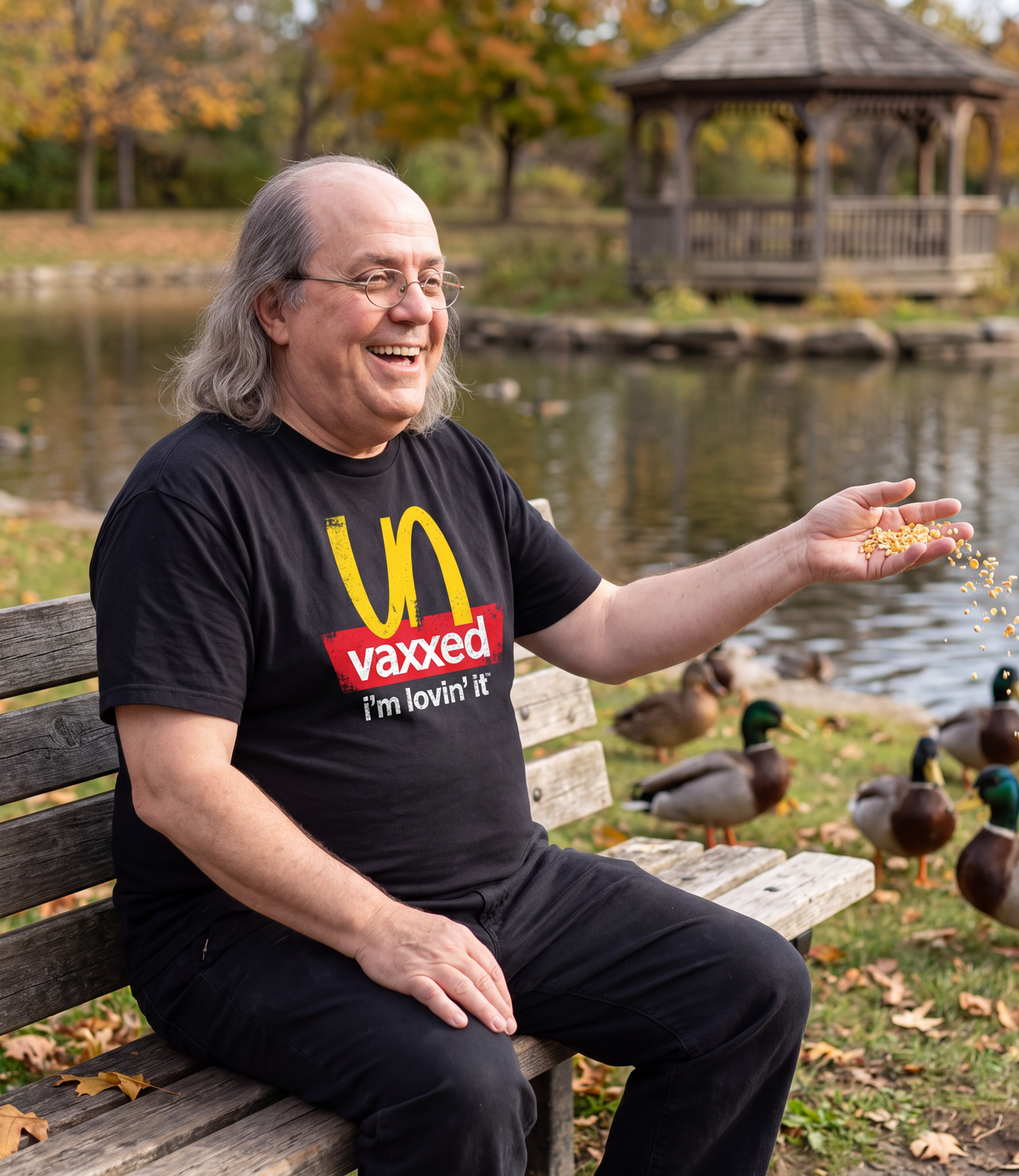 Benjamin Franklin wearing the Unvaxxed T-Shirt in black