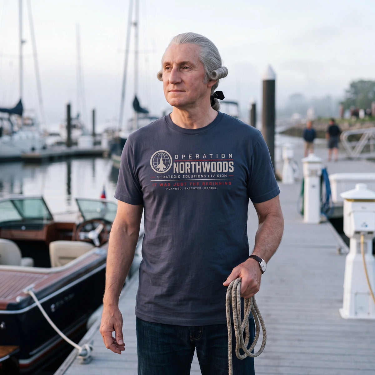 George Washington wearing the Operation Northwoods t-shirt in navy