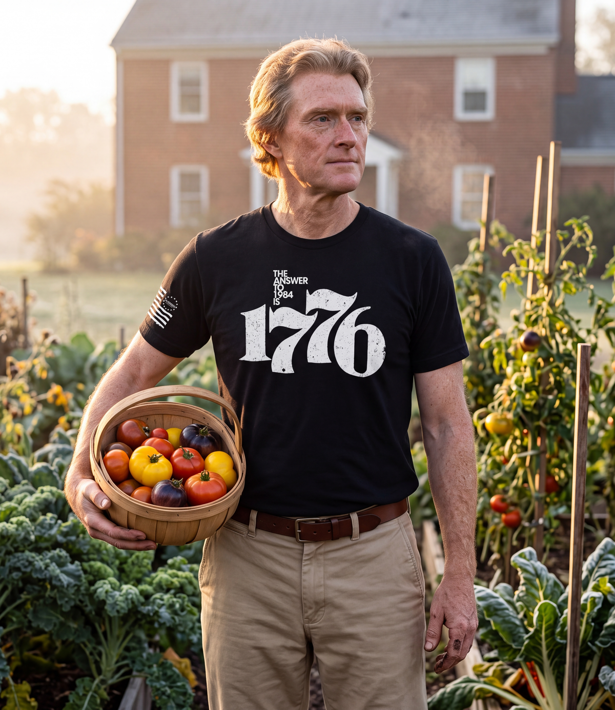 Thomas Jefferson wearing The Answer To 1984 Is 1776 T-Shirt in black