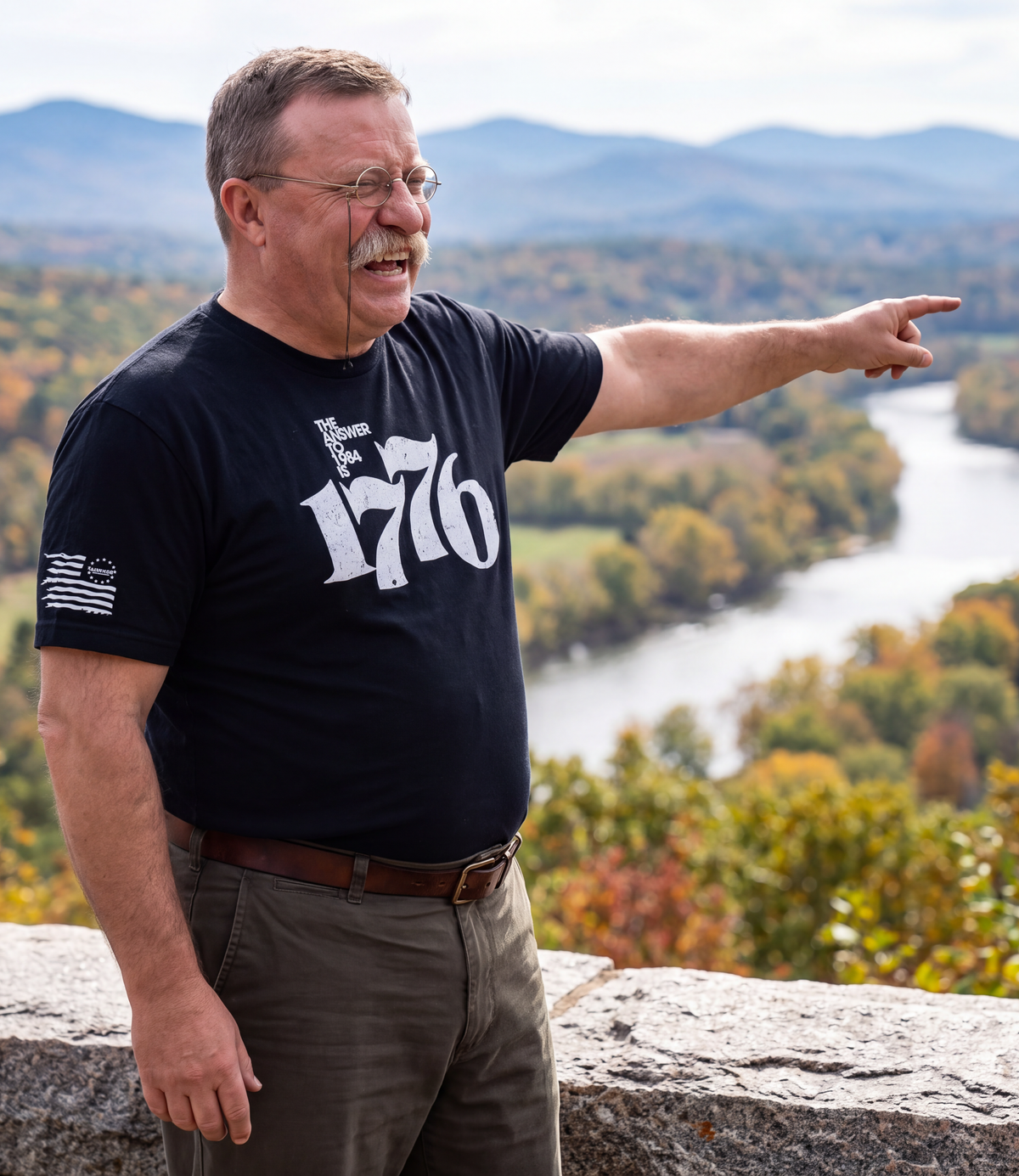 Theodore Roosevelt wearing The Answer To 1984 Is 1776 T-Shirt in black