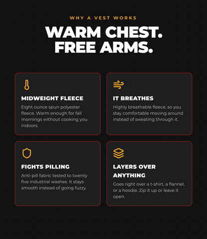 Live Free Or Die Full-Zip Fleece Vest - warm chest, free arms