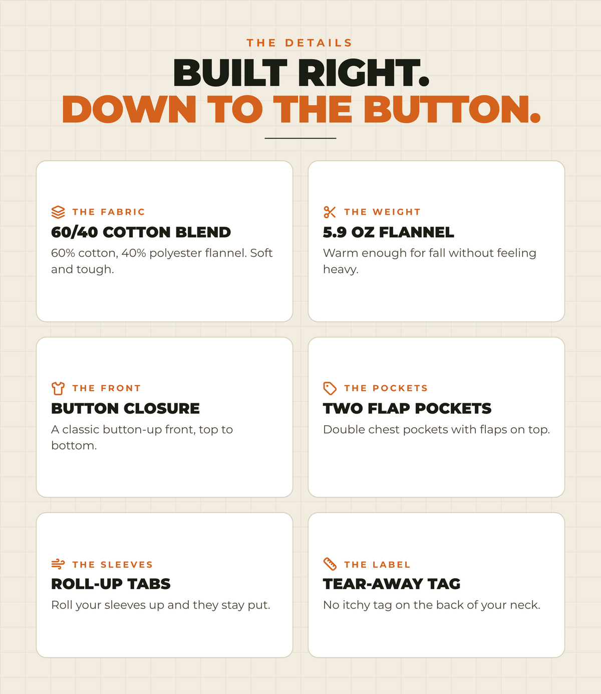 Built right down to the button.
