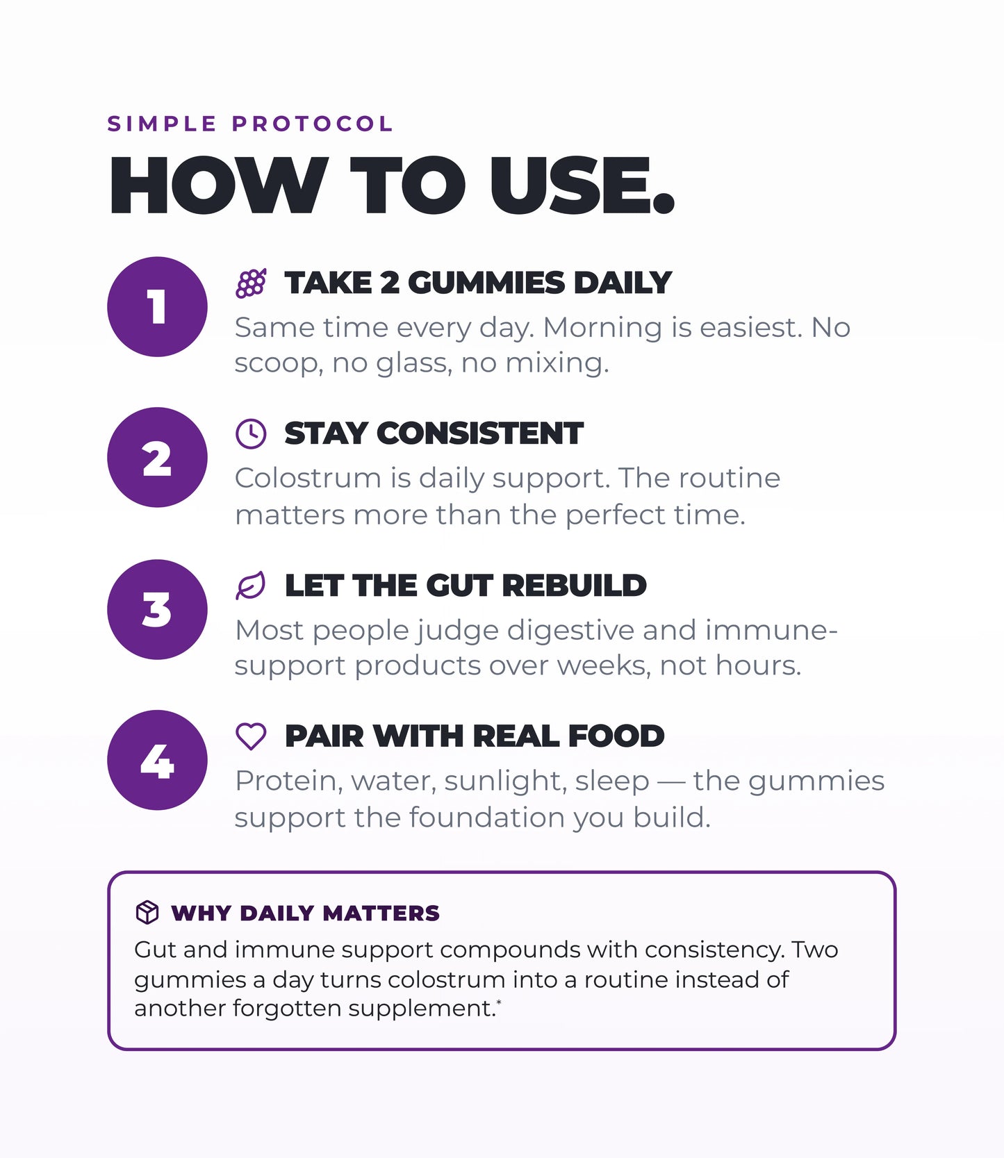 Bovine Colostrum Gummies - Gut & Immune Support (Grape) (60 Gummies) (30 Servings)