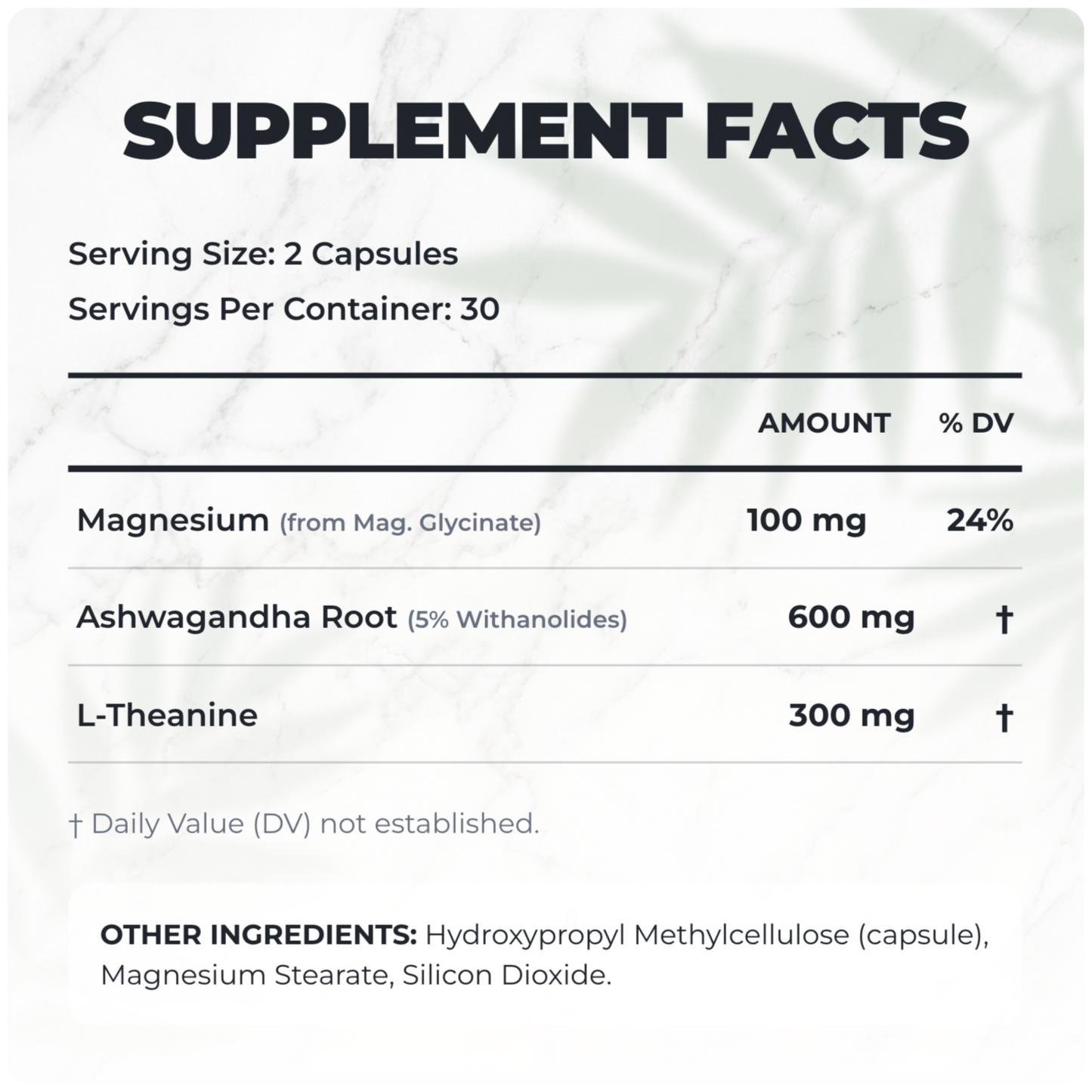 Alex Jones Naturals - Ultimate Chill - Deep Recovery & Stress Shield (60 Capsules)(30 Servings) — Ultimate Chill supplement facts panel: 100mg magnesium, 600mg ashwagandha root, 300mg L-theanine, 30 servings
