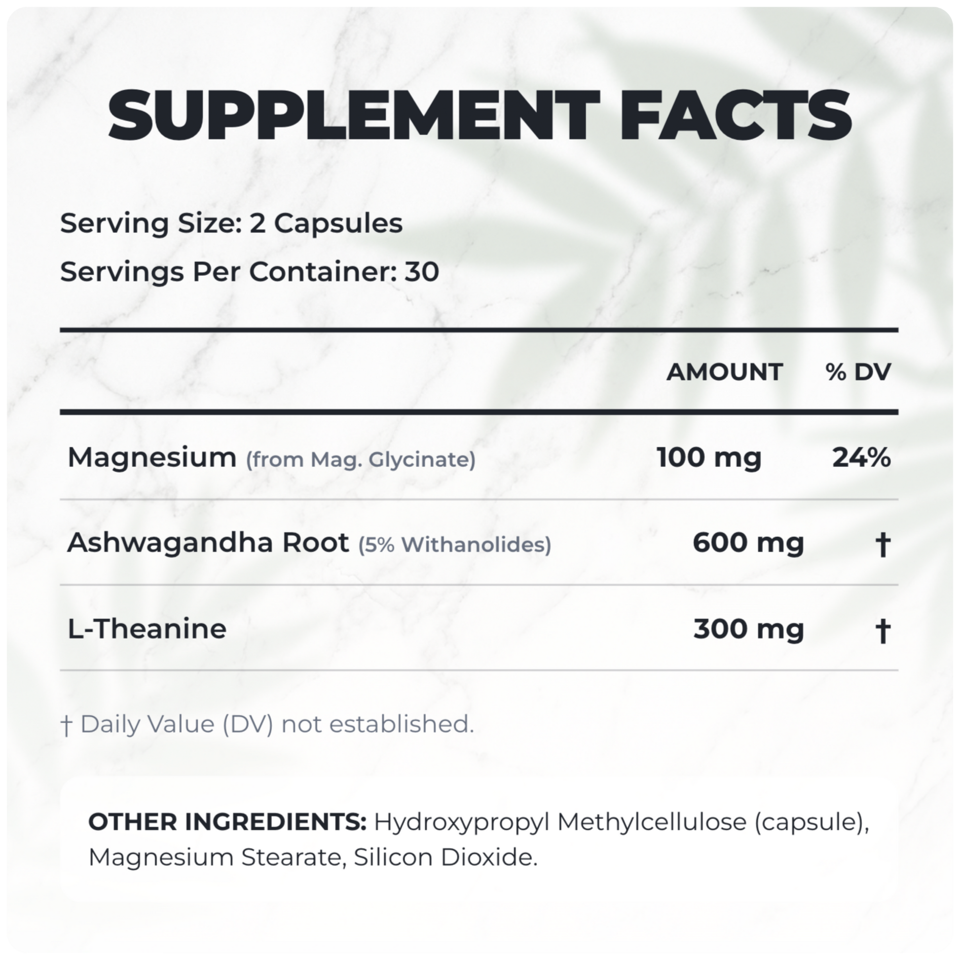 Alex Jones Naturals - Ultimate Chill - Deep Recovery & Stress Shield (60 Capsules)(30 Servings) — Ultimate Chill supplement facts panel: 100mg magnesium, 600mg ashwagandha root, 300mg L-theanine, 30 servings