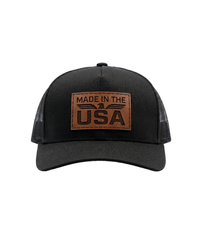 Made In The USA Eagle Leather Patch Trucker Hat