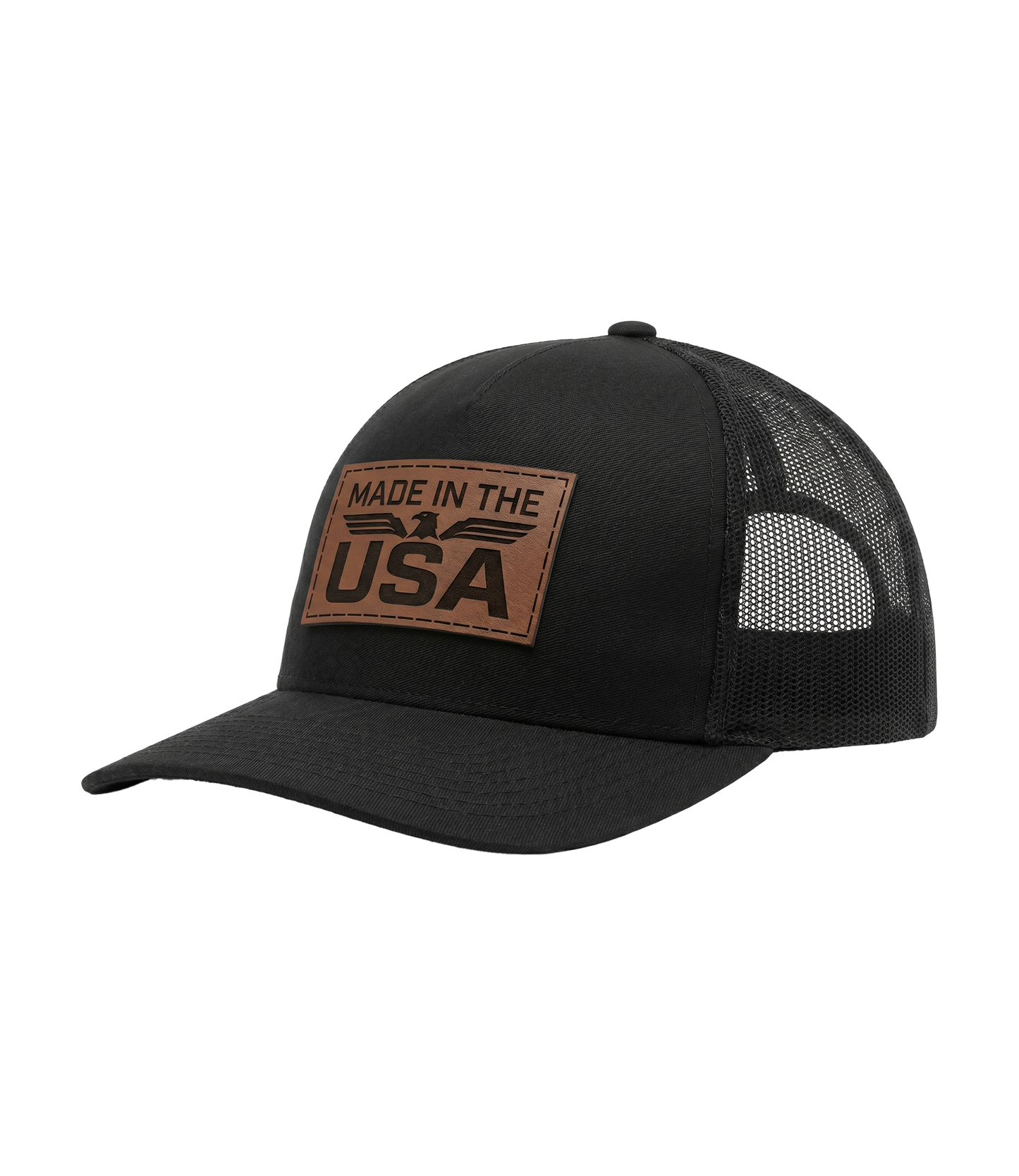 Made In The USA Eagle Leather Patch Trucker Hat