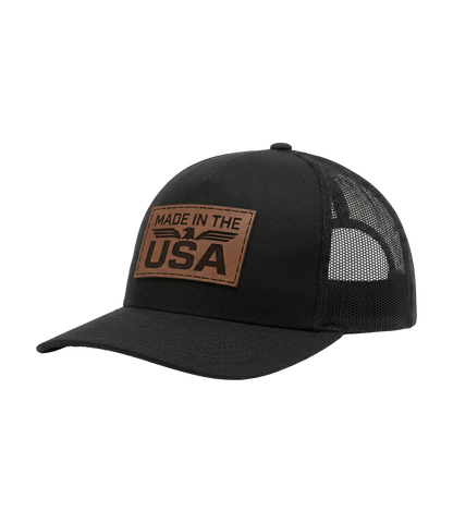 Made In The USA Eagle Leather Patch Trucker Hat