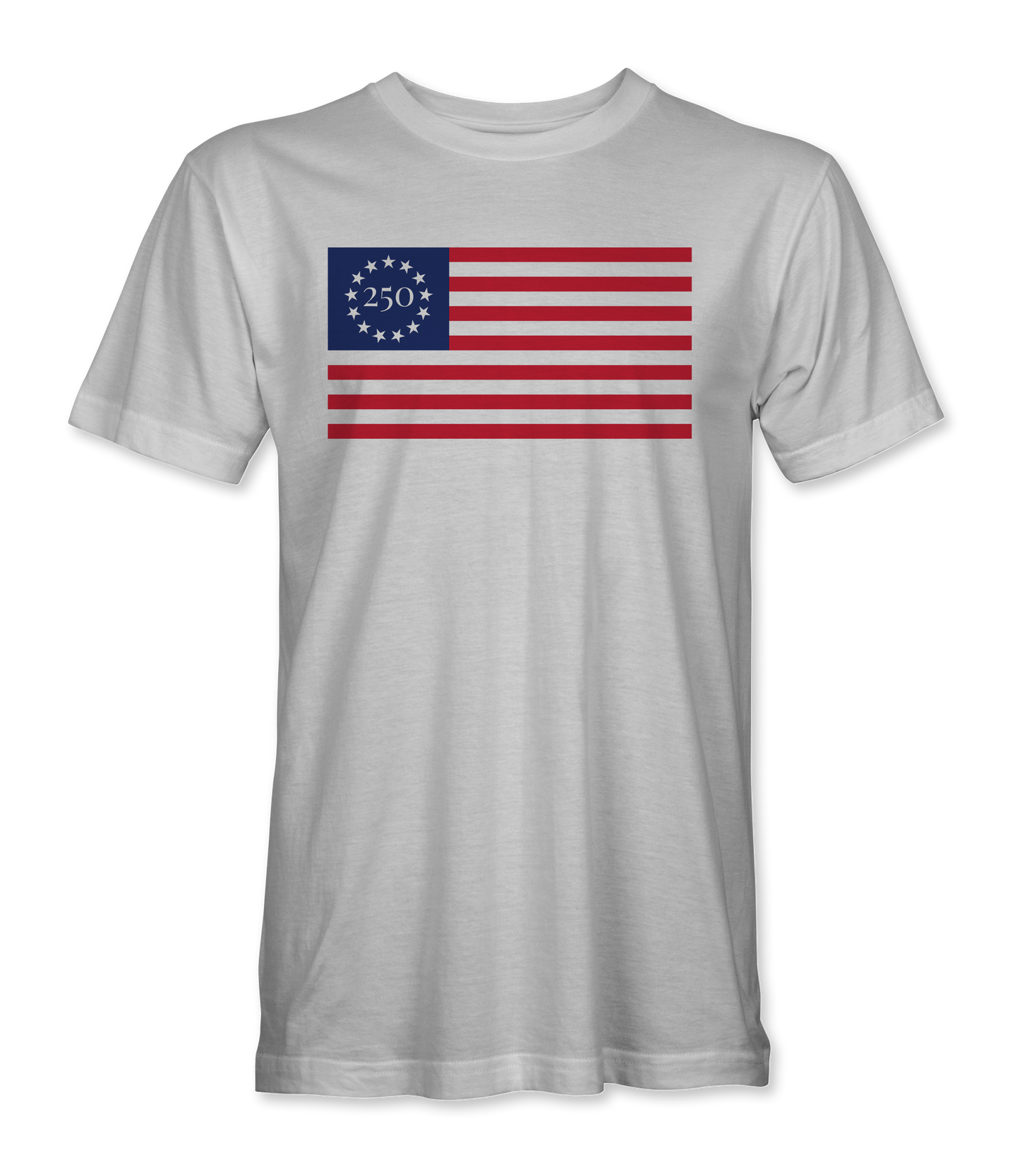 The Alex Jones Store - White unisex tee with Betsy Ross 13-star American flag print featuring '250' in the star circle, America 250 design