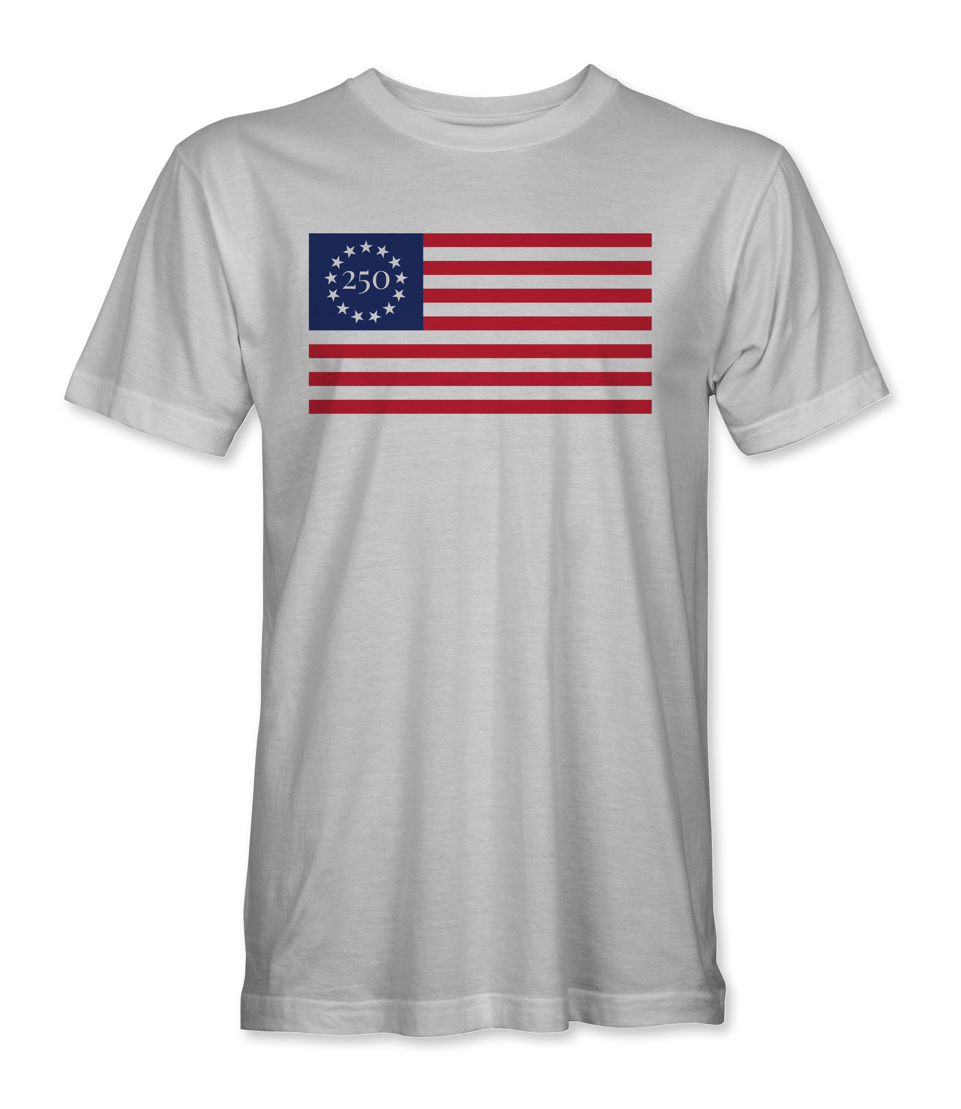 The Alex Jones Store - White unisex tee with Betsy Ross 13-star American flag print featuring '250' in the star circle, America 250 design