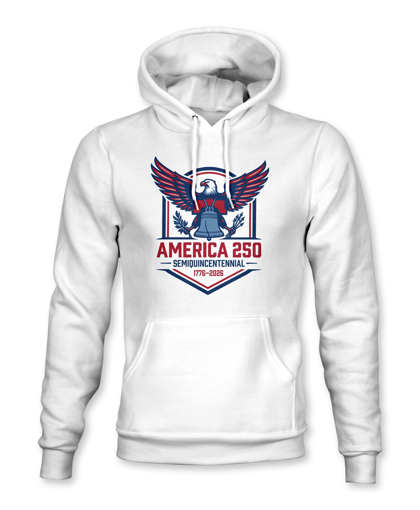 The Alex Jones Store - White America 250 hoodie with red, white and blue eagle, Liberty Bell and 'Semiquincentennial 1776-2026' chest graphic
