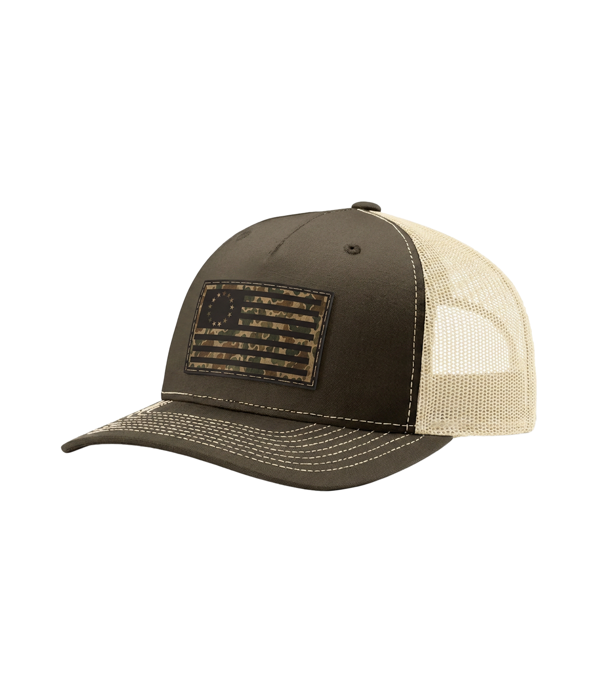 The Alex Jones Store - Betsy Ross Camo Flag Leather Patch Trucker Hat - side