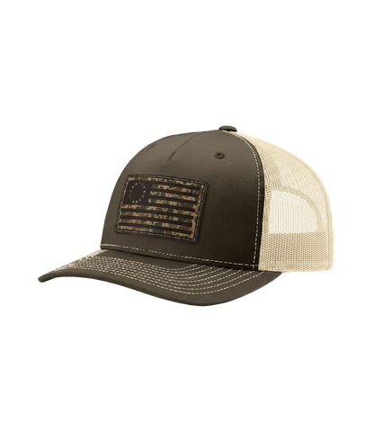 The Alex Jones Store - Betsy Ross Camo Flag Leather Patch Trucker Hat - side