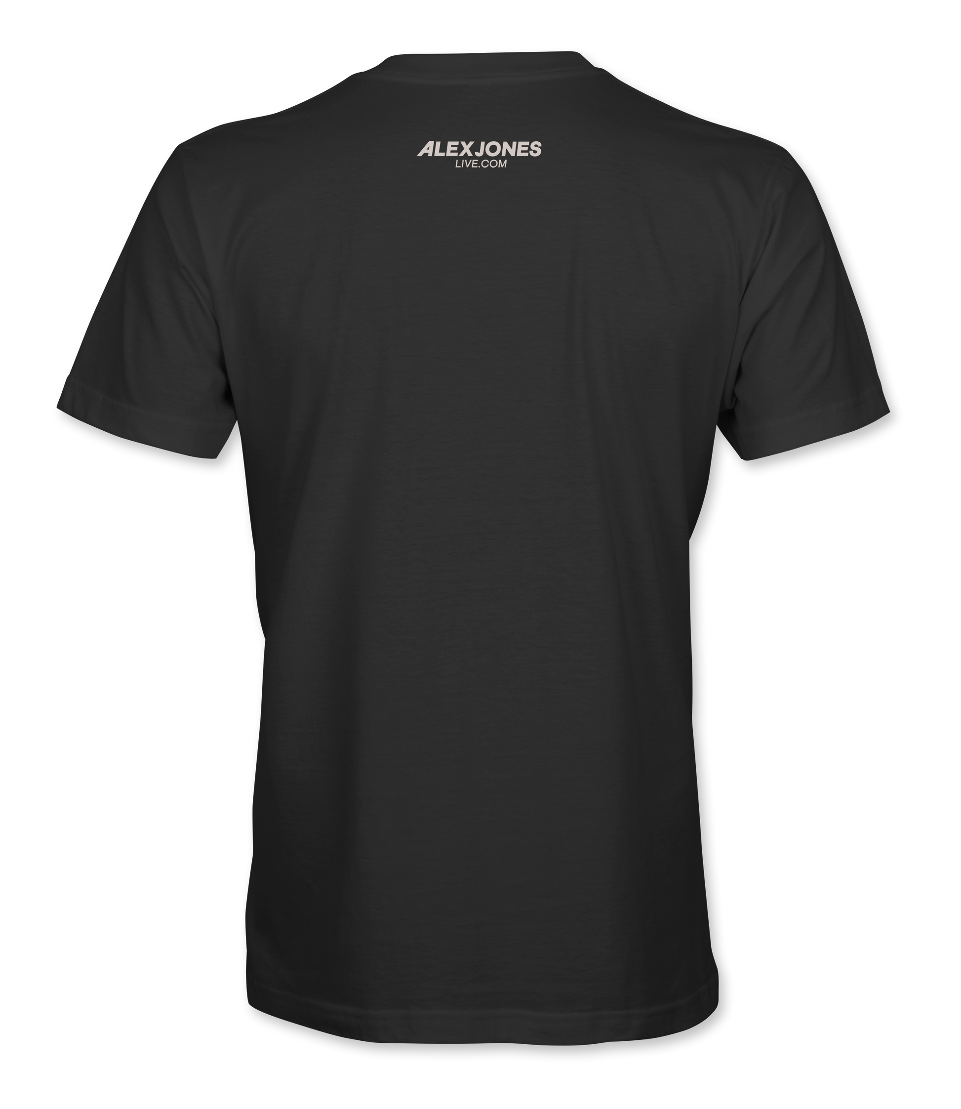 The Alex Jones Store - Back of black Lord Make Me Fast And Accurate t-shirt with Alex Jones Live logo