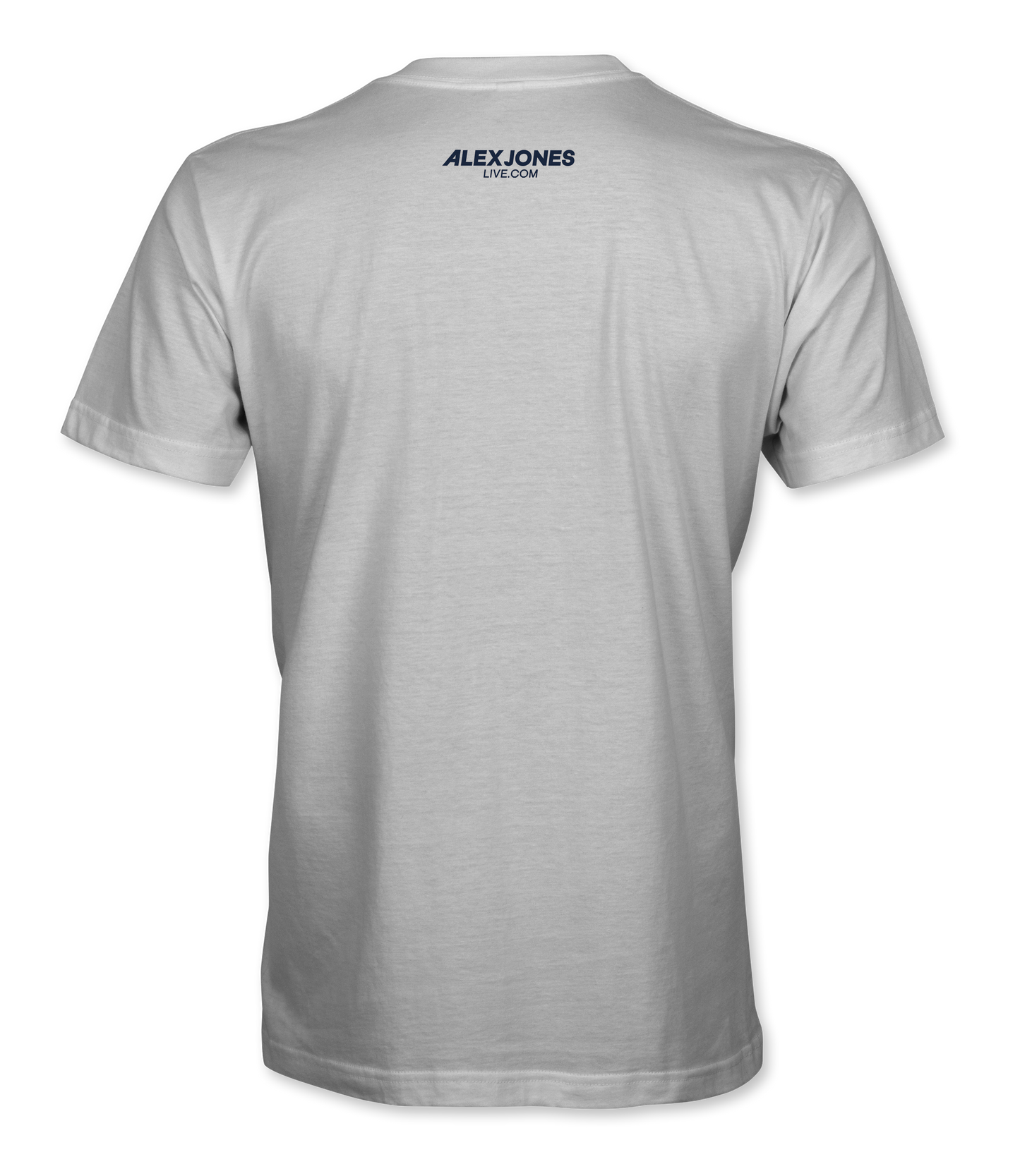 The Alex Jones Store - Back of white Greetings From The Gulf of America t-shirt with Alex Jones Live logo