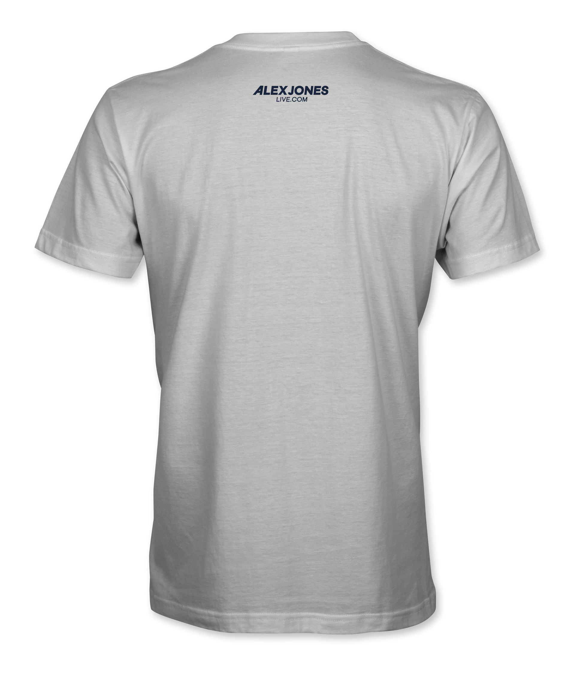 The Alex Jones Store - Back of white Greetings From The Gulf of America t-shirt with Alex Jones Live logo