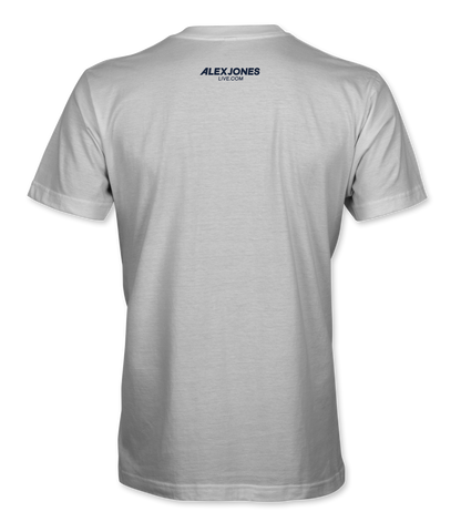 The Alex Jones Store - Back of white Greetings From The Gulf of America t-shirt with Alex Jones Live logo