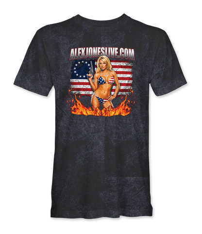 The Alex Jones Store - Front of Vintage Black Betsy Ross limited edition mineral wash t-shirt
