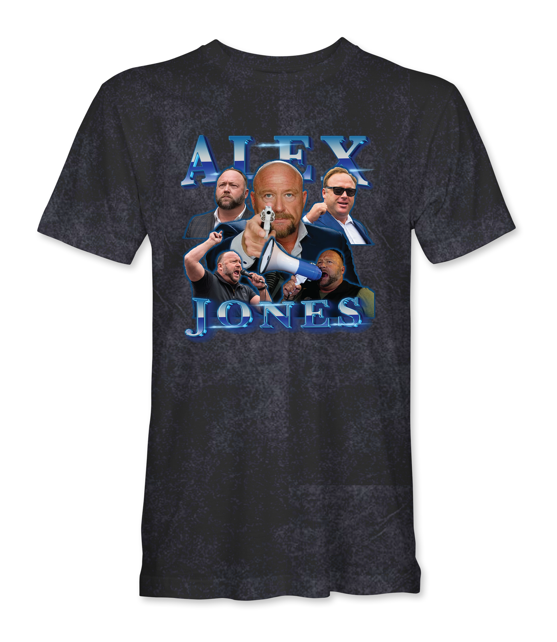 The Alex Jones Store - Front of Vintage Black Alex Jones retro collage limited edition mineral wash t-shirt