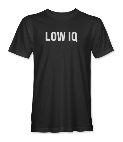 The Alex Jones Store - Black 'Low IQ' Limited Edition t-shirt with clean white block-letter text printed across the front chest