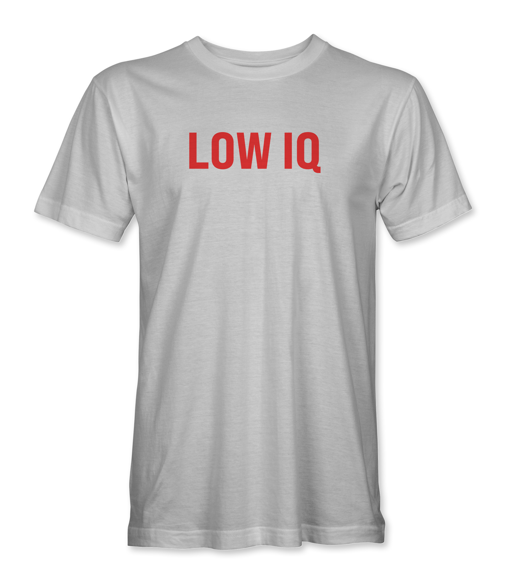 The Alex Jones Store - White 'Low IQ' Limited Edition t-shirt with bold red block lettering across the front chest, unisex premium tee
