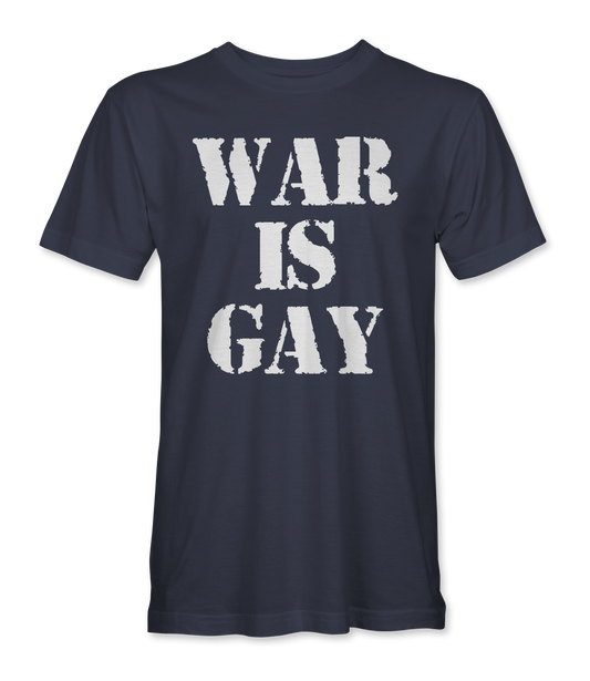 The Alex Jones Store - War Is Gay T-Shirt — Navy unisex tee with bold distressed white 'WAR IS GAY' stenciled text, premium ringspun cotton