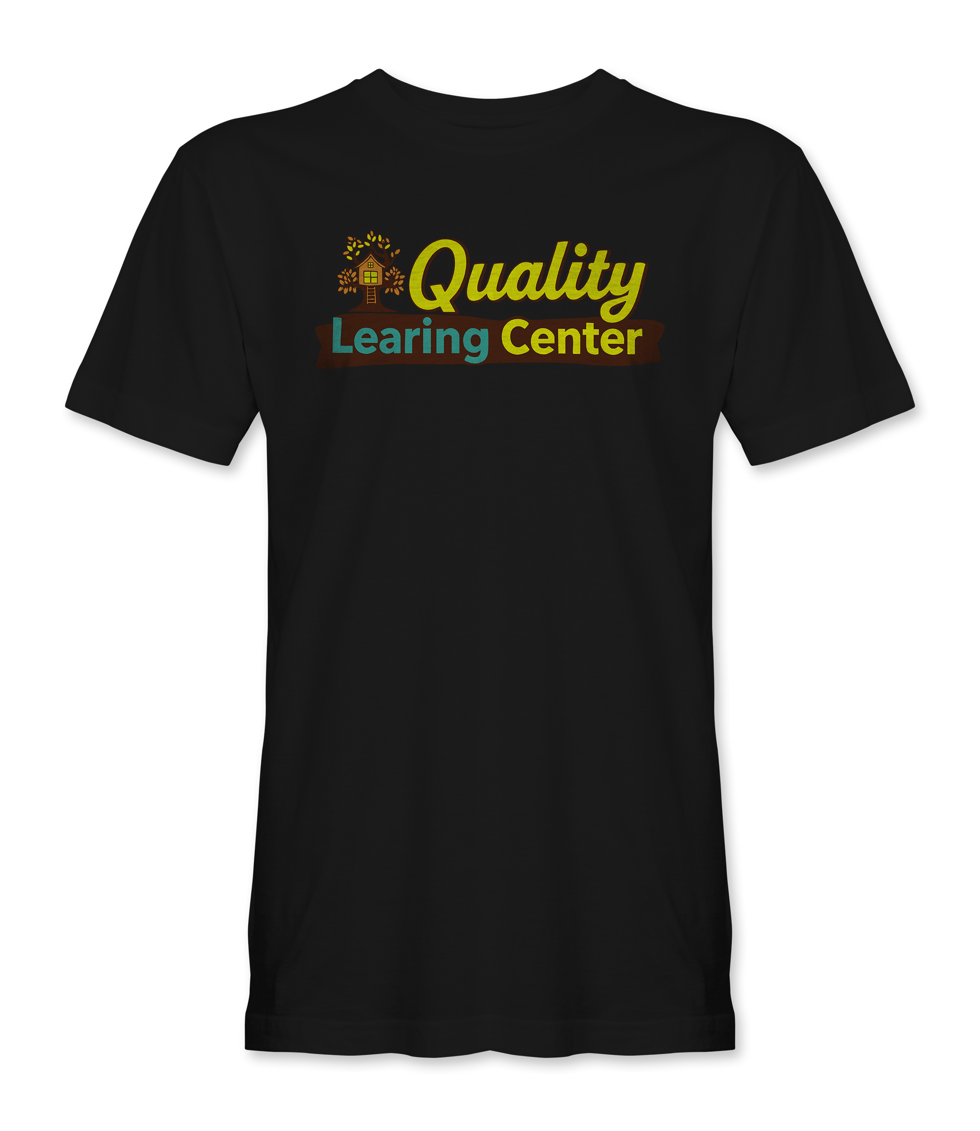 The Alex Jones Store - Black Quality Learing Center t-shirt with vintage PBS-style logo, yellow Quality script over Learing Center banner