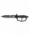 The Alex Jones Store - Liberty or Death Trench War Dagger with black knuckle handle and skull, bullet holes and dog tags etched on tactical blade