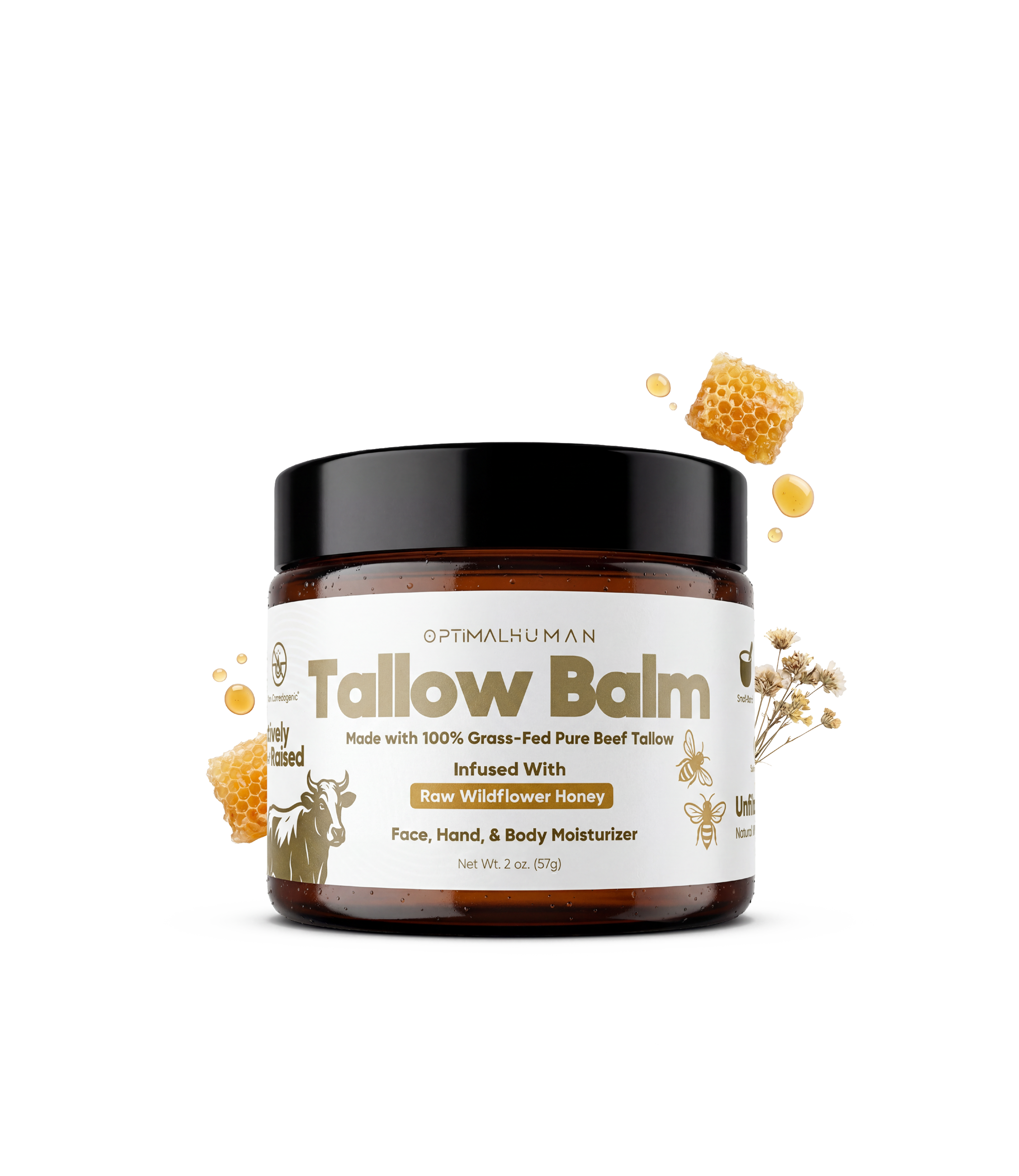 Optimal Human - Grass-Fed Tallow Balm With Raw Honey