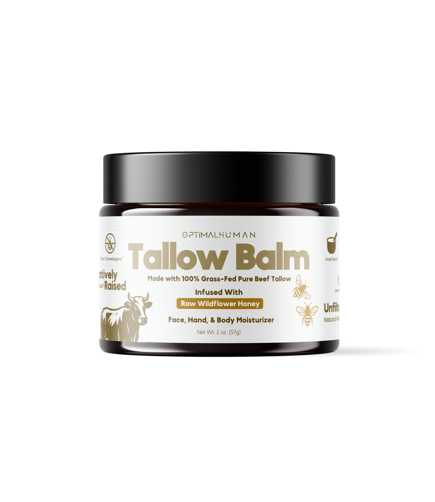 Optimal Human - Grass-Fed Tallow Balm With Raw Honey (2 oz)