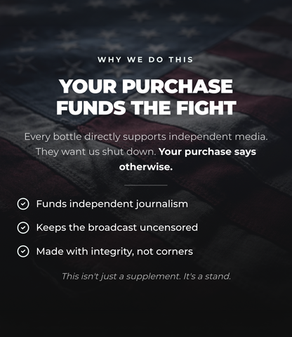 The Alex Jones Store - America 250 Flying Eagle T-Shirt — Patriotic graphic reading 'Your Purchase Funds The Fight' on dark American flag background for independent media support