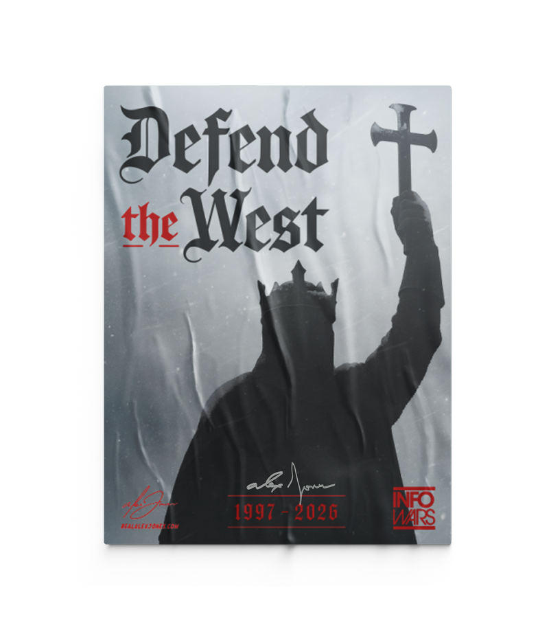 The Alex Jones Store - Signed Defend The West Limited Edition fundraiser poster with Alex Jones autograph and 1997-2026 Infowars branding